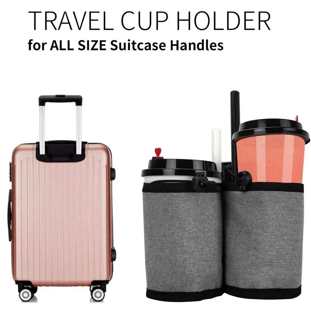 Travel Accessories Unique - Neuer Gepäckgriff-Wasserflaschenhalter, Doppelbecher-Aufbewahrungstasche, verstellbarer Getränkehalter mit