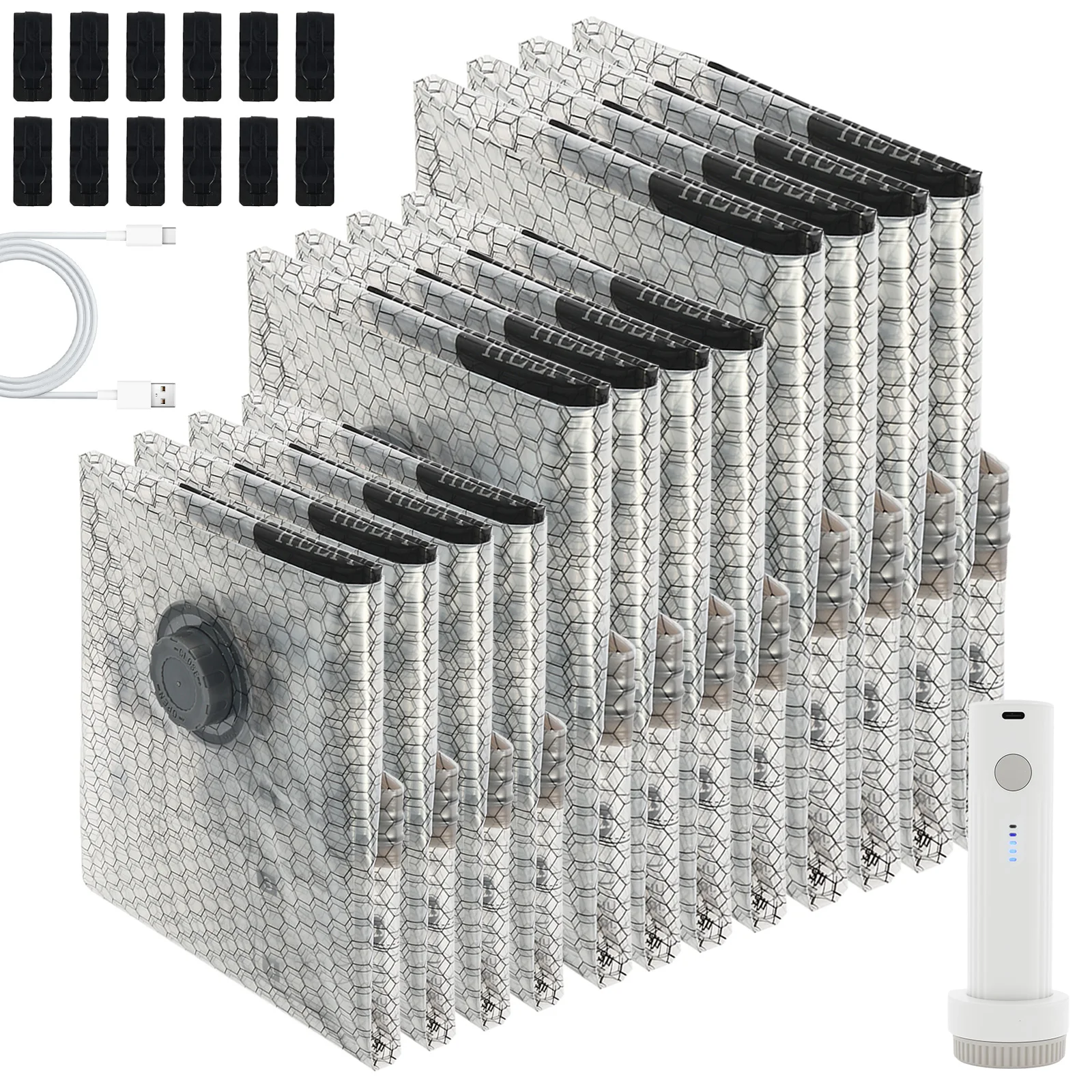 Travel Accessories Organiser - 12 Stück Vakuum-Aufbewahrungsbeutel mit Kabelloser Elektrischer
