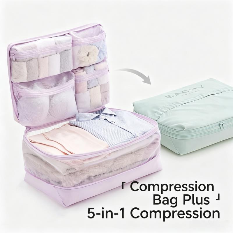Travel Accessories Organiser - Kompressions-Packwürfel 5-in-1 Reisegepäck-Organizer Tasche Tragbare Mehrfach-Fächer